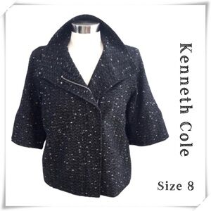 KENNETH Cole Retro Tweed Kimono-sleeve Crop Blazer Jacket in Space Black